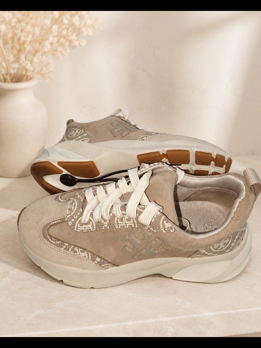Tory Burch Beige Logo Print Chunky Sneakers - Picture 5 of 8